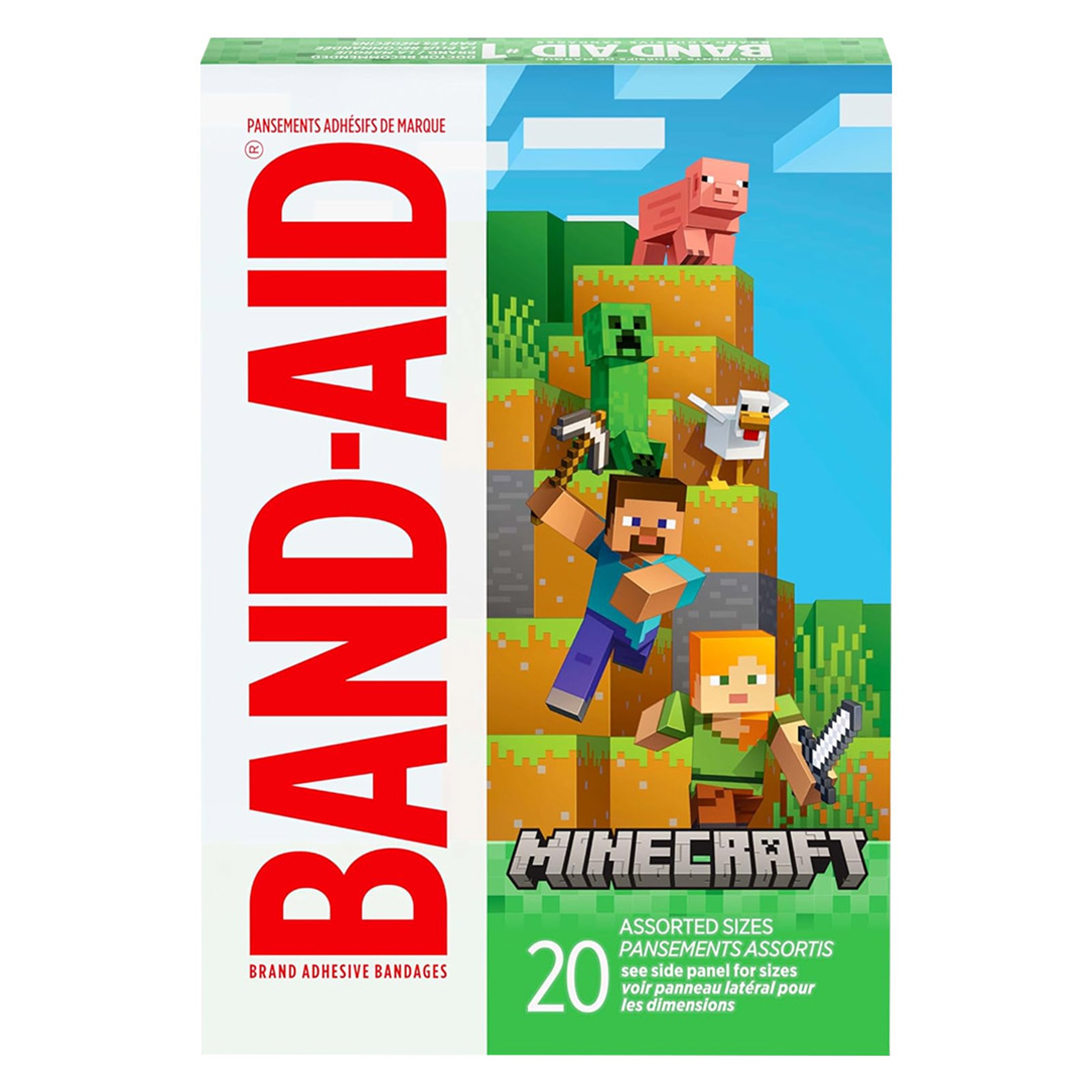 Band-Aid Brand Adhesive Bandages, Minecraft, 20 Count - Assorted Sizes, Covers & Protects Minor Cuts & Scrapes 1