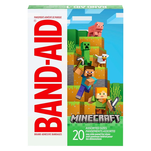 Band-Aid Brand Adhesive Bandages, Minecraft, 20 Count - Assorted Sizes, Covers & Protects Minor Cuts & Scrapes