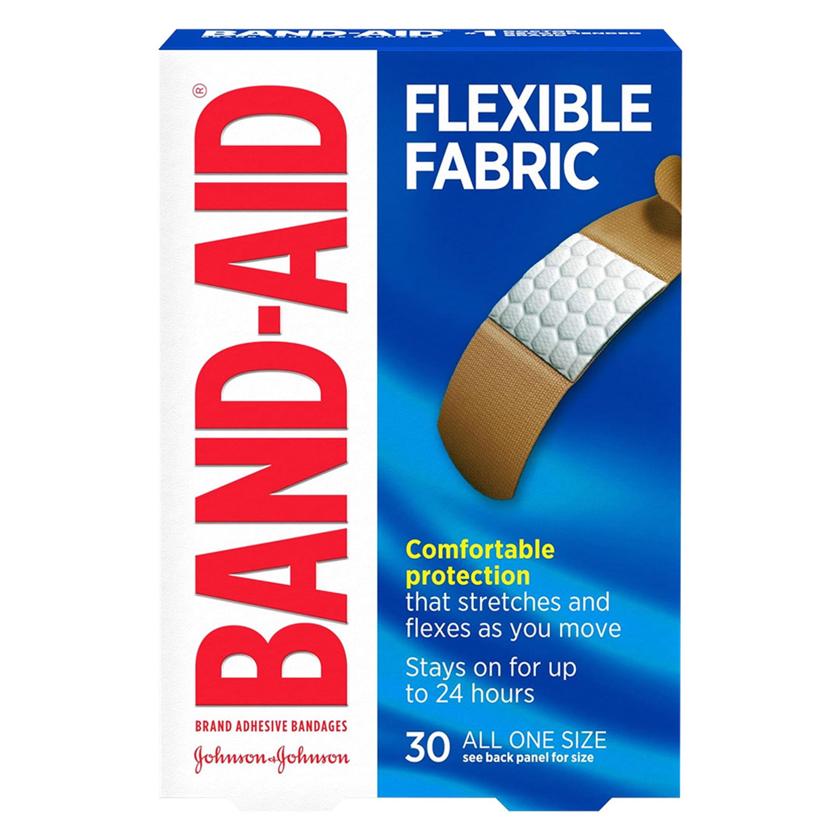 Band-Aid Brand Flexible Fabric Adhesive Bandages, All One Size, 30 Count - Comfortable Protection, Up to 24H Hold 1