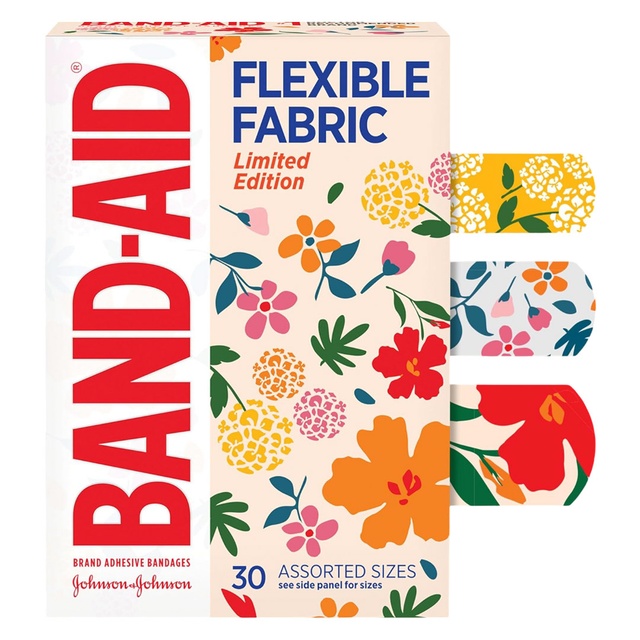 Band-Aid Brand Flexible Fabric Adhesive Bandages, Wildflower Designs, 30 Count - Assorted Sizes, Comfortable Protection