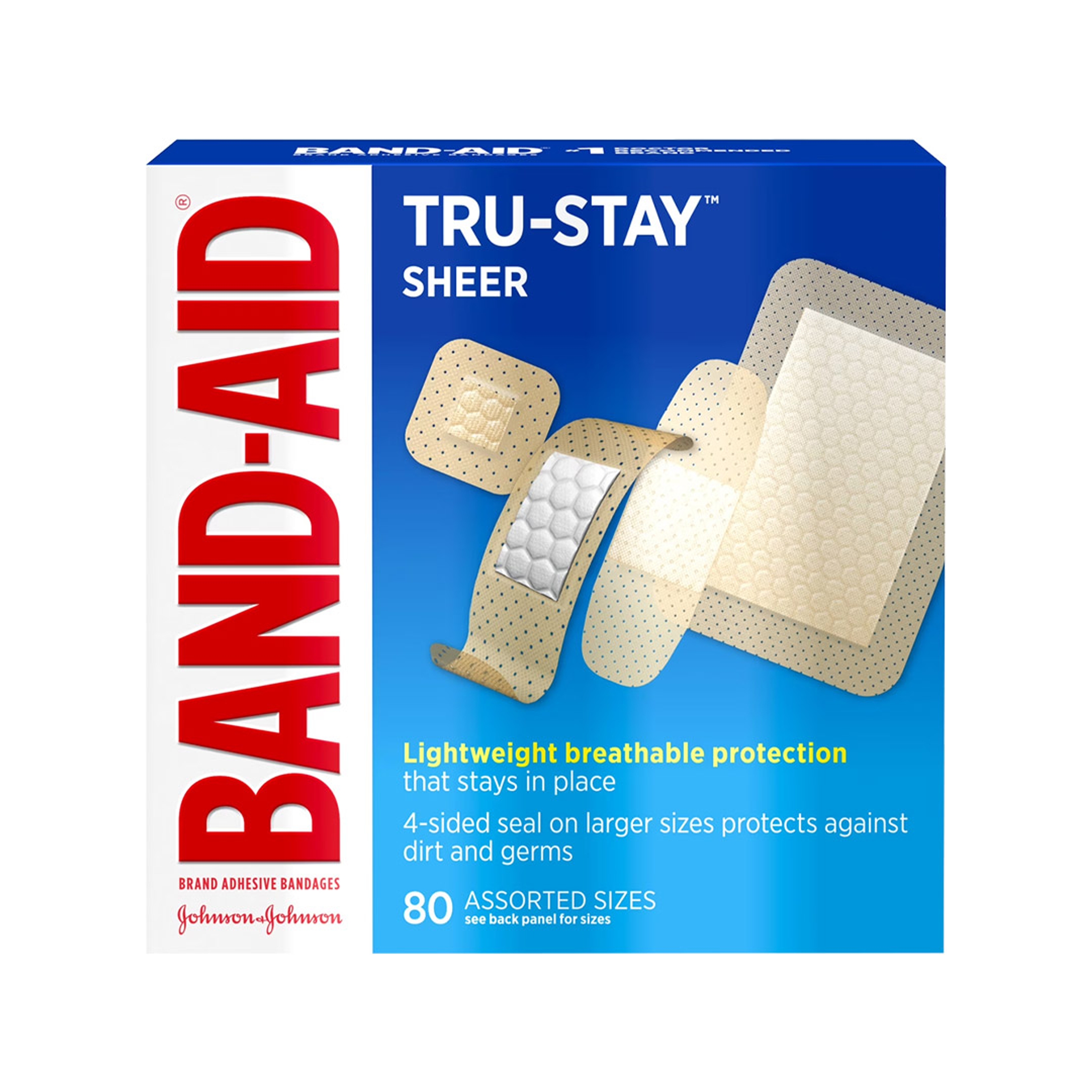 Band-Aid Brand Tru-Stay Sheer Adhesive Bandages 80 Count - Assorted Sizes, Flexible Comfort for Minor Cuts & Scrapes 1