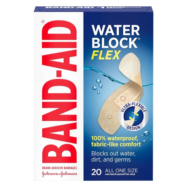 Band-Aid Brand Water Block Flex Adhesive Bandages, All One Size, 20 Count - Waterproof Protection, Ultra-Flexible Design