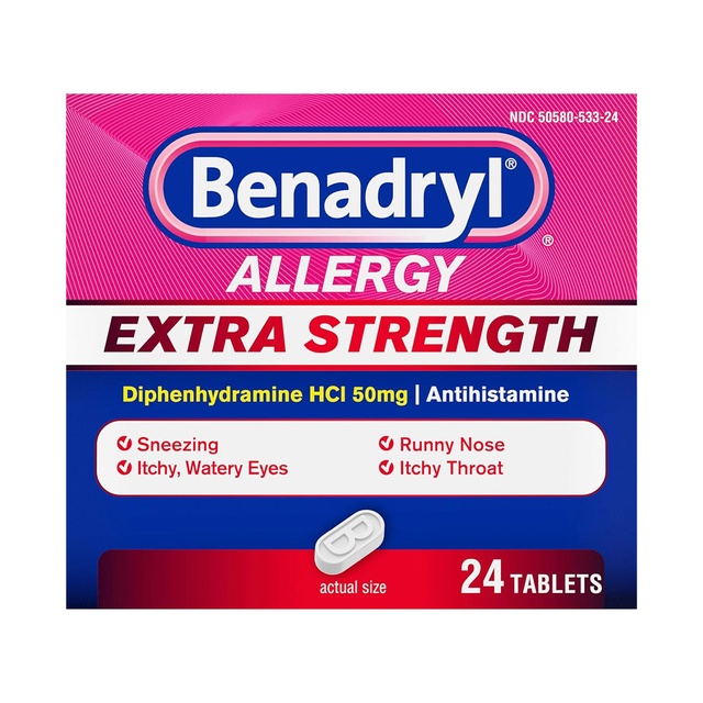 Benadryl Extra Strength Antihistamine Allergy Relief Tablets 24 Count - Diphenhydramine HCl 50mg