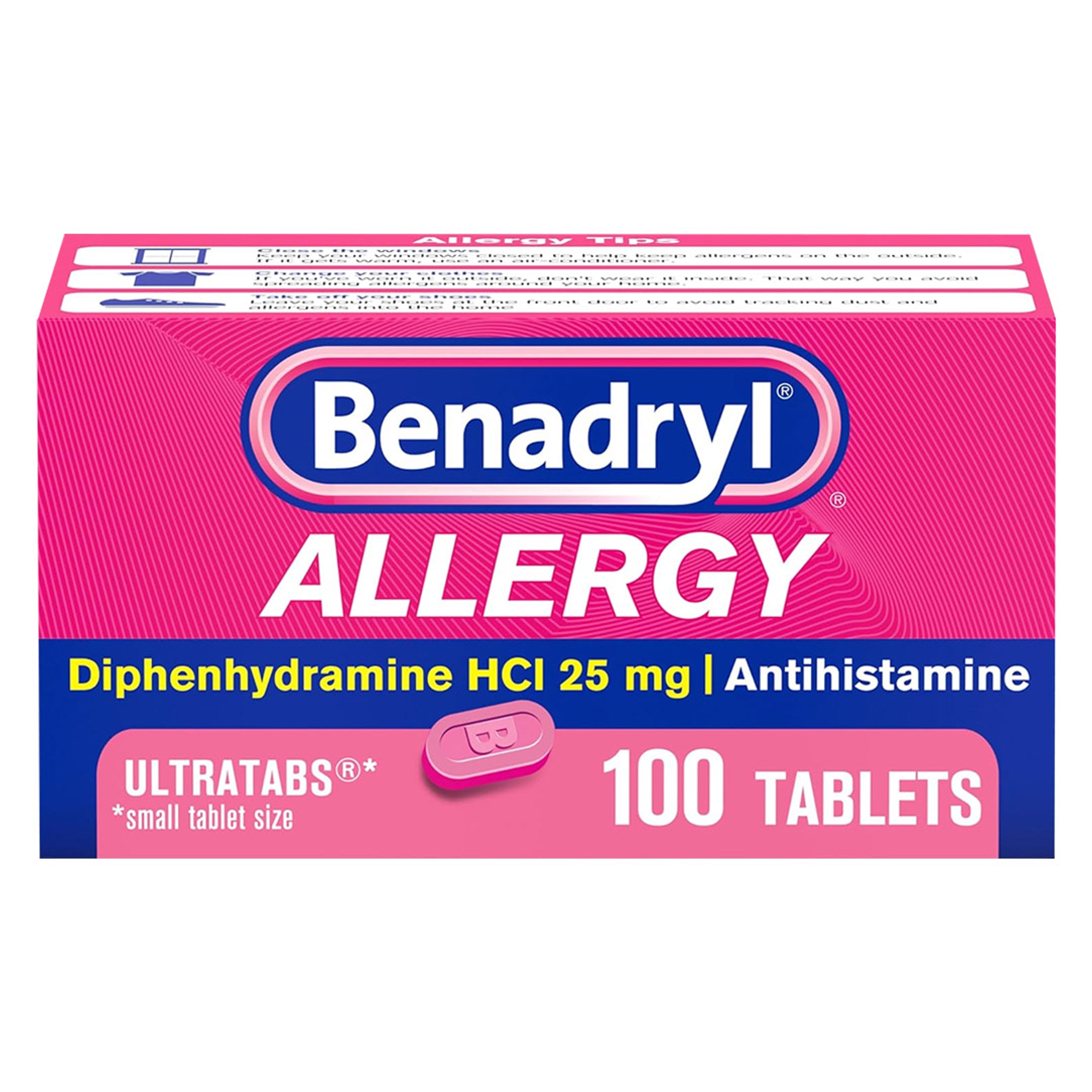 Benadryl Ultratabs Antihistamine Allergy Relief Tablets 100 Count - Diphenhydramine HCl 25mg 1