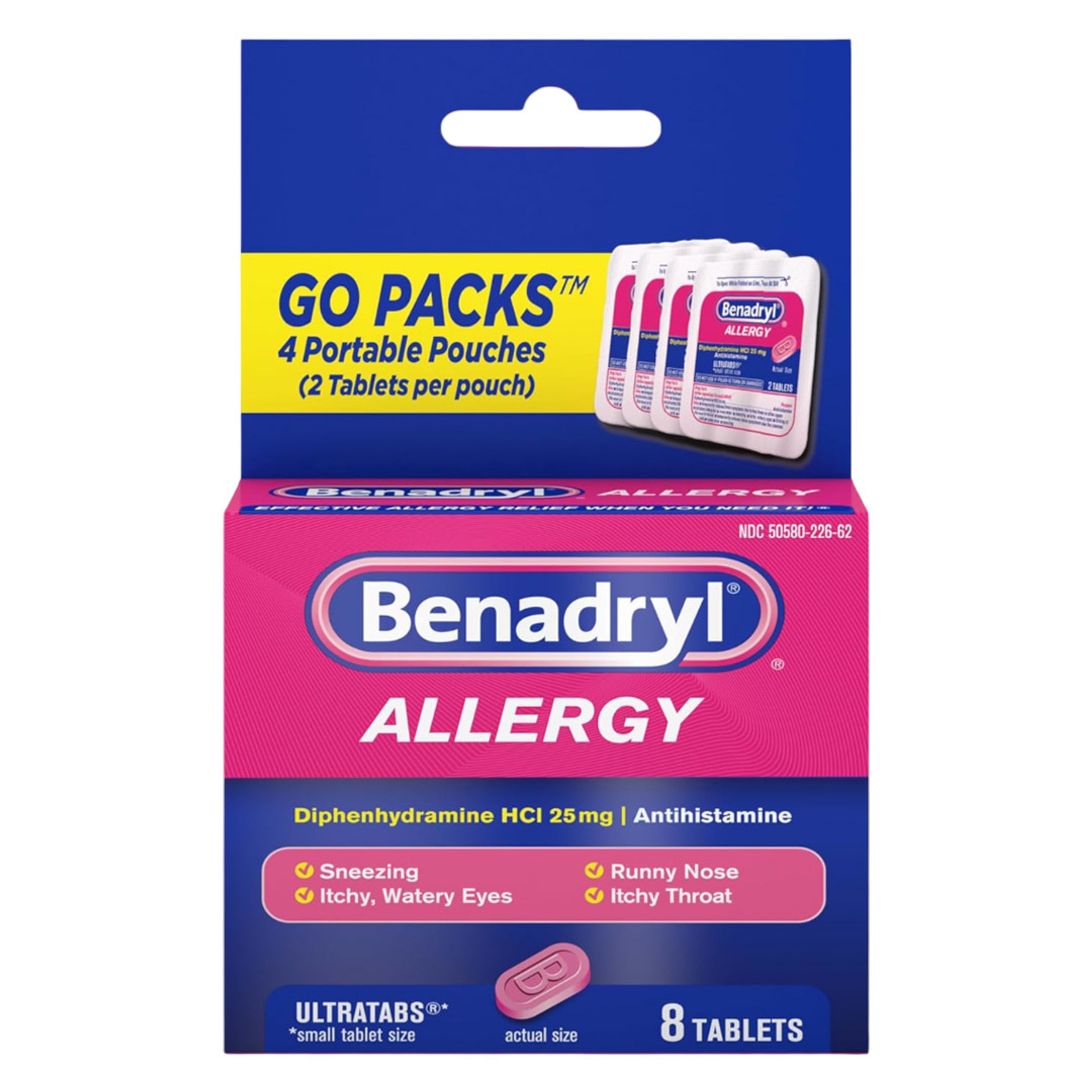 Benadryl Ultratabs Antihistamine Allergy Relief Tablets 2 Count (Pack of 4) - Diphenhydramine HCl 25mg 1