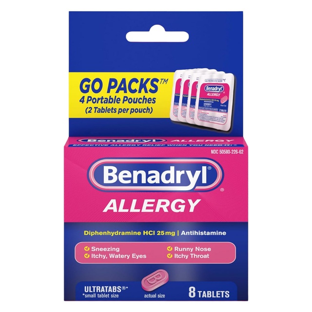 Benadryl Ultratabs Antihistamine Allergy Relief Tablets 2 Count (Pack of 4) - Diphenhydramine HCl 25mg