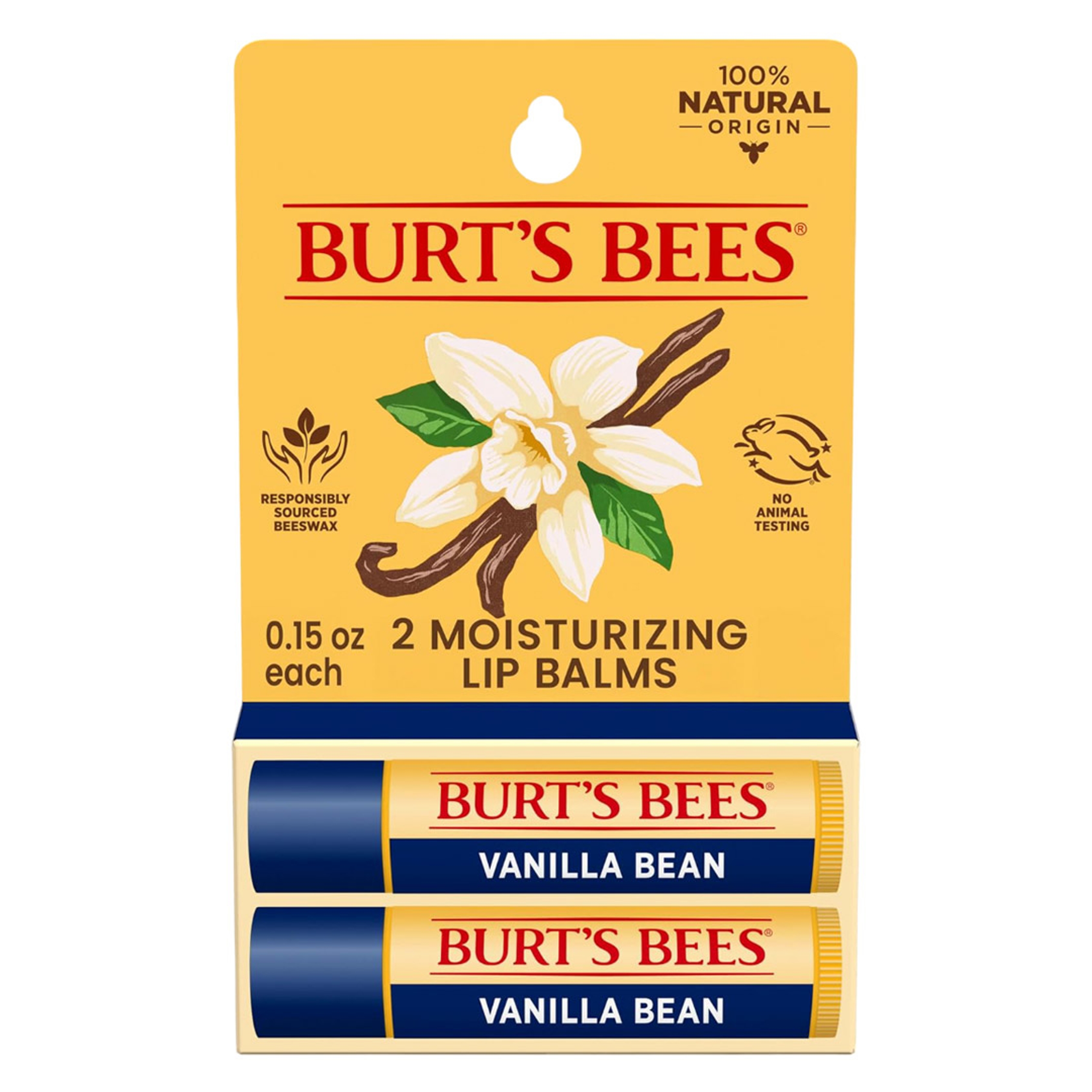 Burt's Bees Lip Balm, Vanilla Bean, 0.15 oz (Pack of 2) - Lip Moisturizer with Responsibly Sourced Beeswax, Tint-Free 1