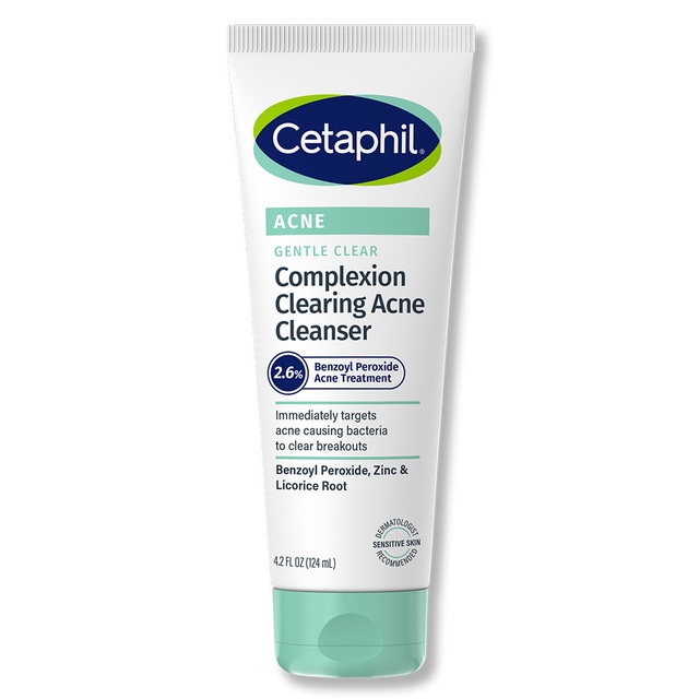 Cetaphil Gentle Clear Complexion Clearing Acne Cleanser 4.2 fl.oz - BPO Acne Face Wash Soothes for Sensitive Skin