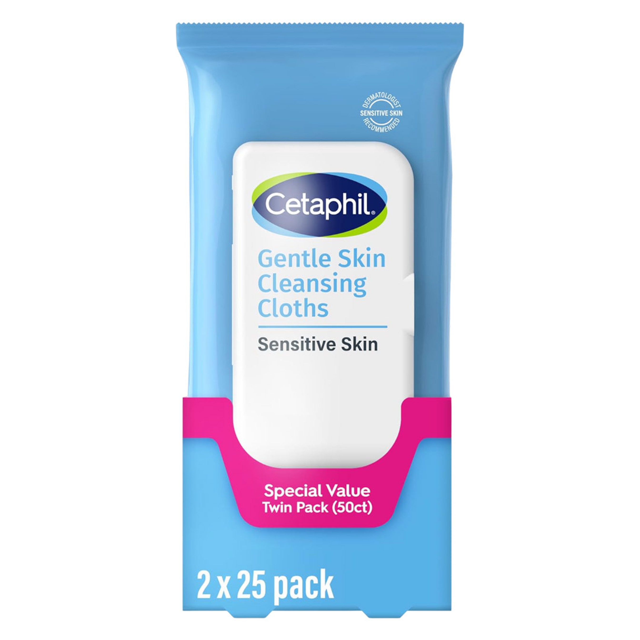 Cetaphil Gentle Skin Cleansing Cloths 25 Count (Pack of 2) - Cleansing Face & Body Wipes for Dry & Sensitive Skin 1