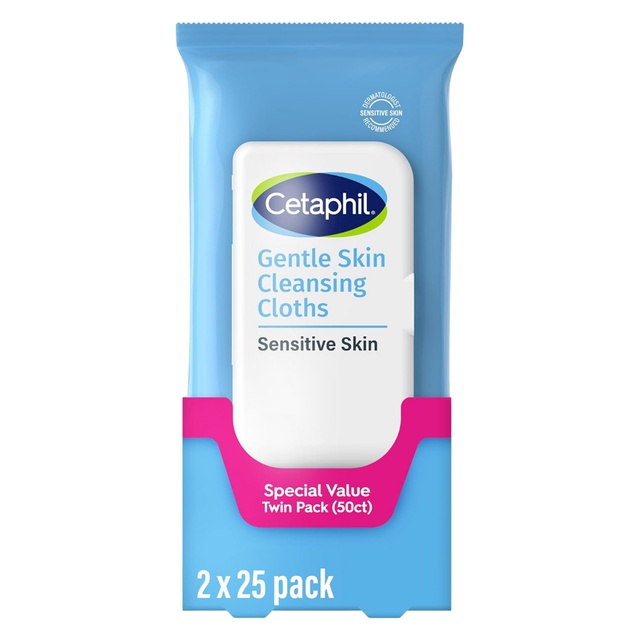 Cetaphil Gentle Skin Cleansing Cloths 25 Count (Pack of 2) - Cleansing Face & Body Wipes for Dry & Sensitive Skin