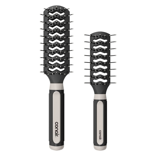Conair Grip & Lift Vented Hairbrush, 2 Count - Full-Size & Mid-Size Nylon Bristle Brushes for Blowout Styling, Colors May Vary