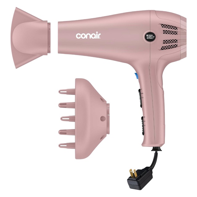 Conair Ionic Ceramic Cord-Keeper Hair Dryer, Matte Light Pink, 1 Count - 1875W, 3 Heat Settings for All Hair Types