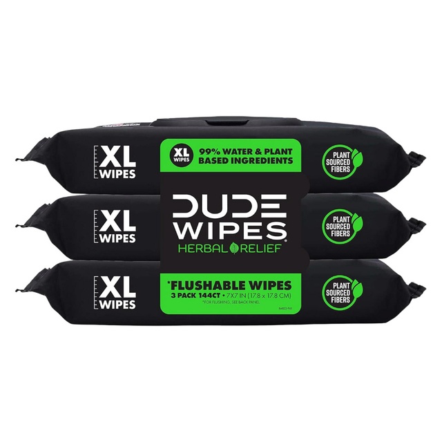 DUDE Wipes Herbal Relief Flushable Wipes 48 Count (Pack of 3) - Extra-Large Adult Wet Wipes, Witch Hazel
