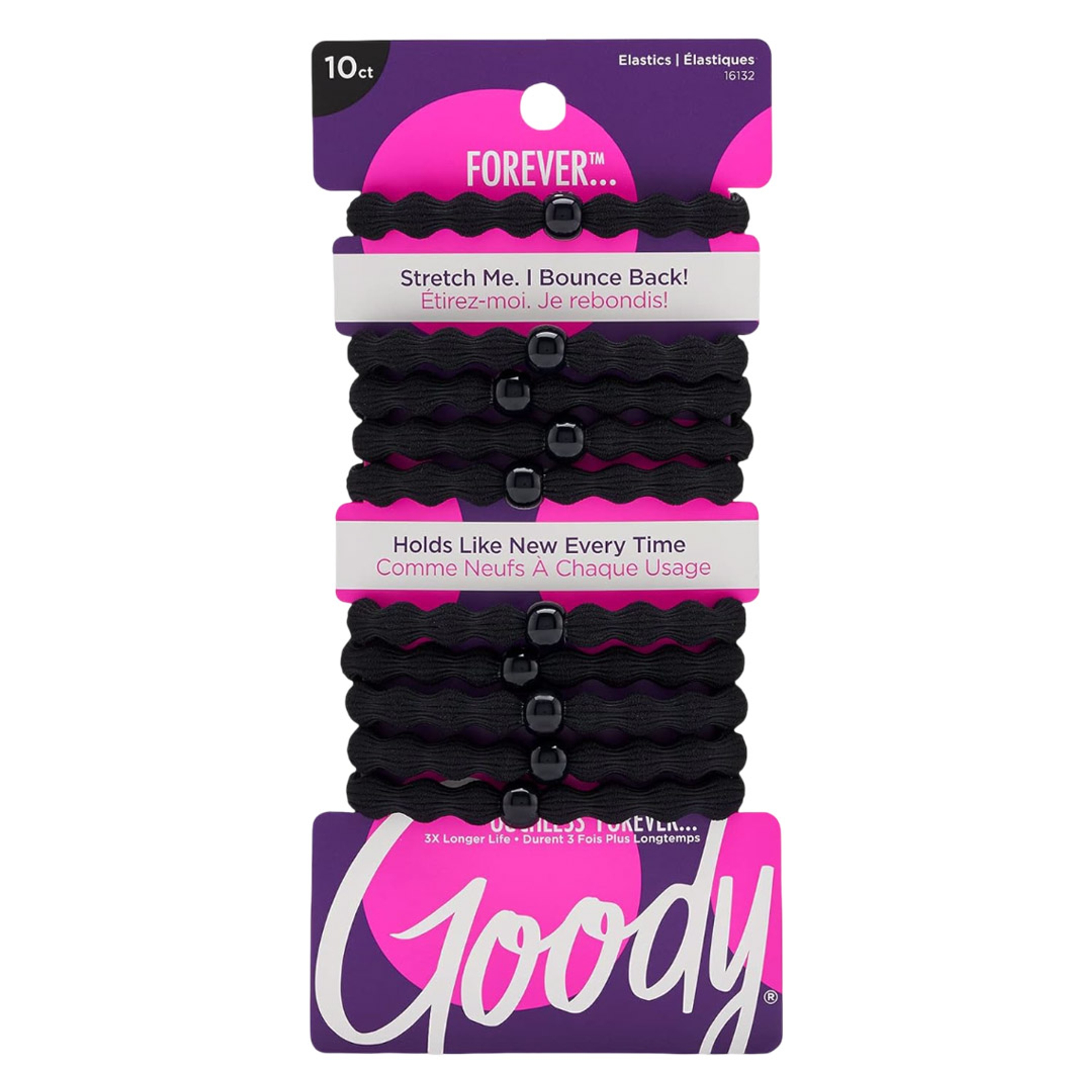 Goody Ouchless Forever Hair Elastics, Black, 10 Count - Damage-Free Bands, 3X Stronger Hair Ties, Retainable Shape 1