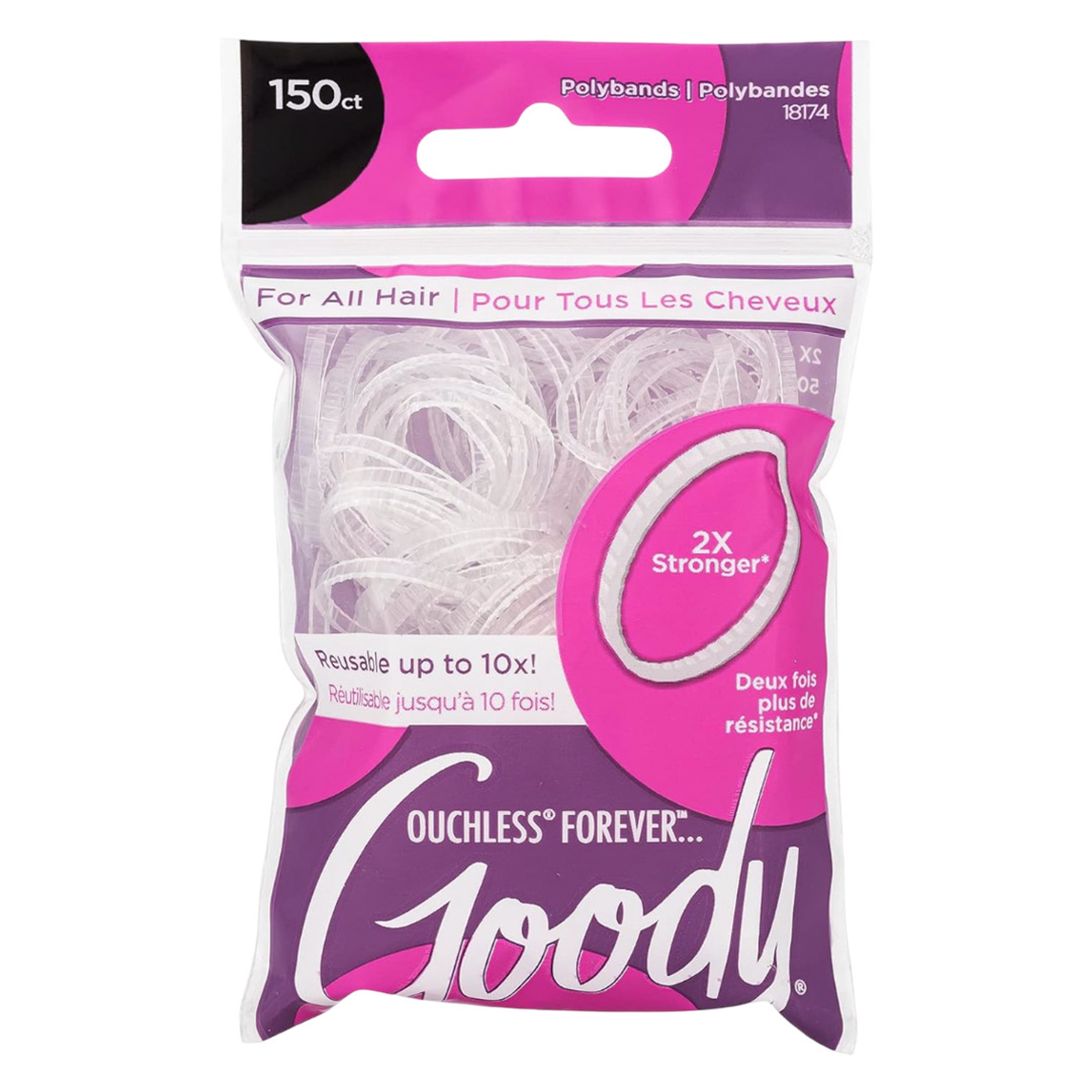 Goody Ouchless Forever Polyband Hair Ties, Clear, 150 Count - Easy Glide, Ultra-Strong Hold Styling Accessories 1