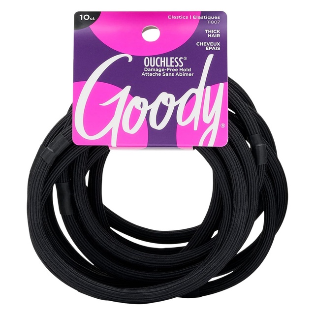 Goody Ouchless XL & Extra Thick Hair Elastics, Black, 10 Count - Strong Hold for Thick Hair, Curly or Textured Styles