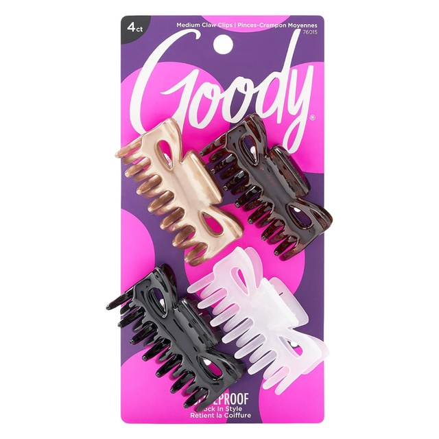 Goody SlideProof Classics Medium Claw Clips, Neutrals, 4 Count - Hair Styling Accessories with Secure Grip