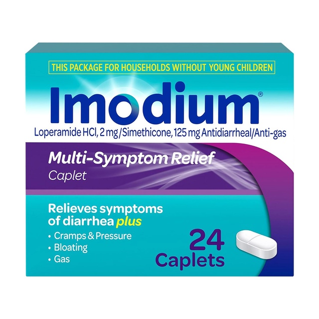 Imodium Multi-Symptom Relief Anti-Diarrheal Medicine Caplets 24 Count - Helps Relieve Diarrhea, Gas, Bloating & Cramps