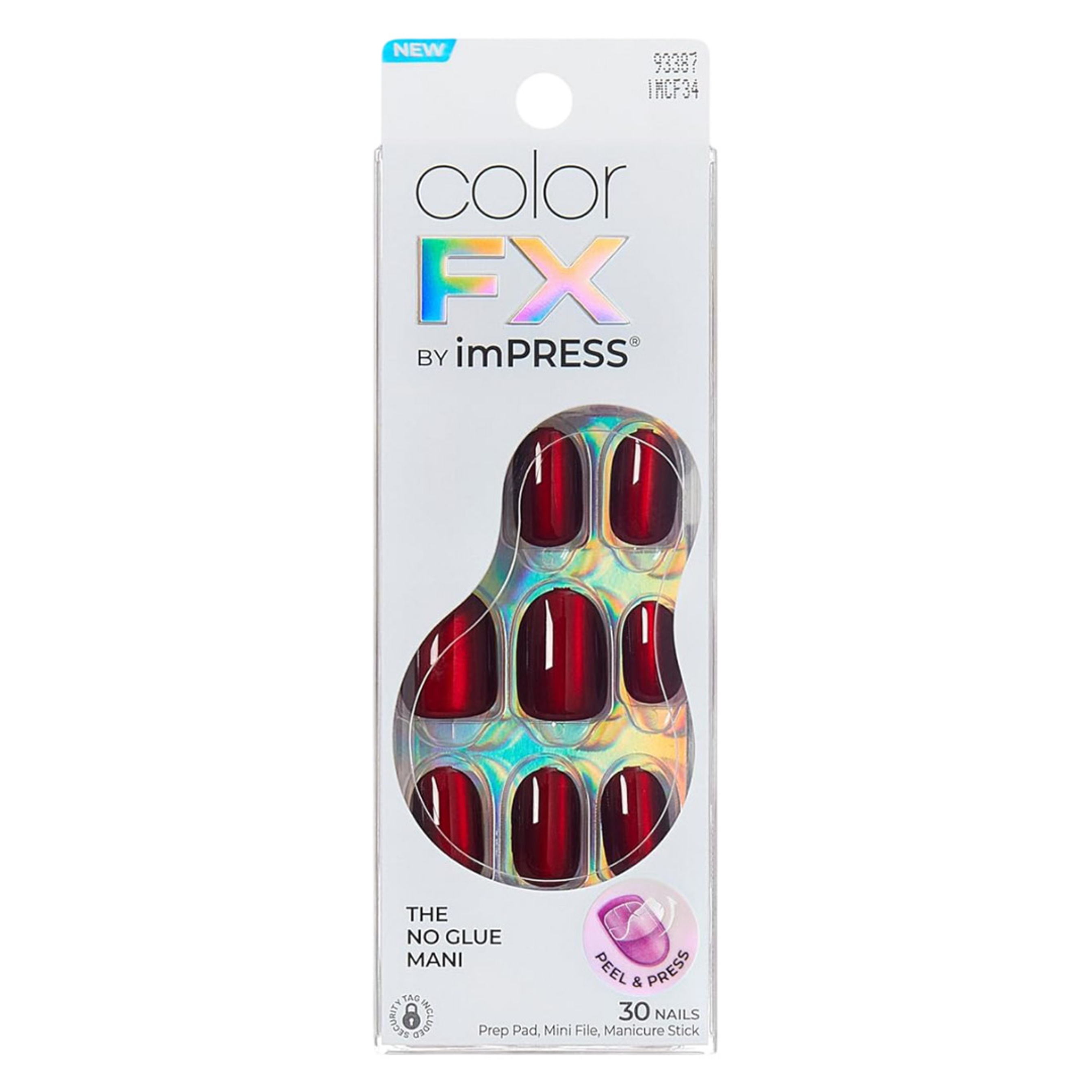 imPRESS colorFX No Glue Mani Press On Nails, Hidden Gem, 30 Count - Red Short Oval Chrome Effect 1