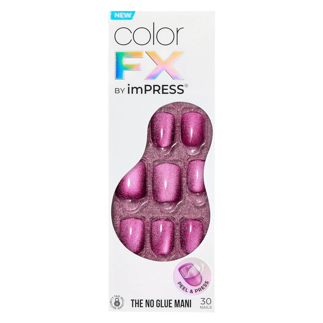 imPRESS colorFX No Glue Mani Press On Nails, Levels, 30 Count - Pink Squoval Chrome Effect