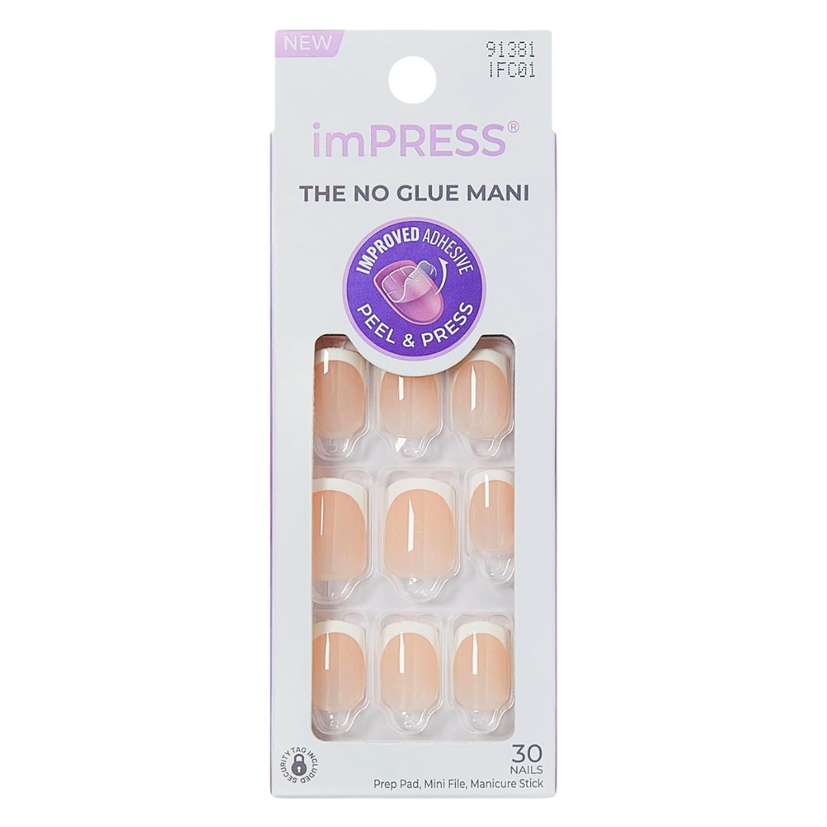 imPRESS No Glue Mani Press On Nails, Model, 30 Count - Classic French, Light Neutral & White Tip, Short Squoval 1