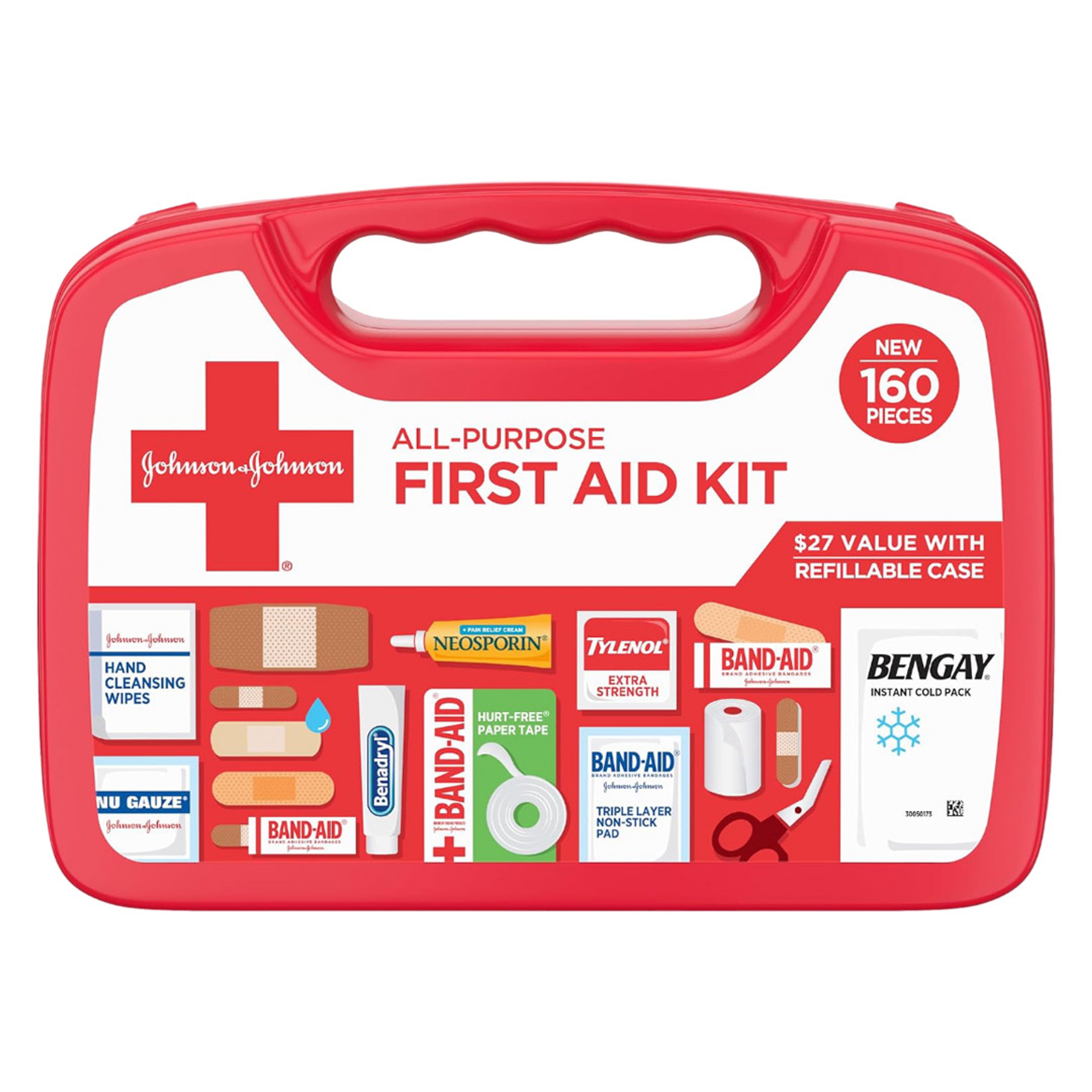 Johnson & Johnson All-Purpose Portable First Aid Kit 160 Pieces - Includes Band-Aid Bandages, Neosporin, Tylenol, Benga & Benadryl 1