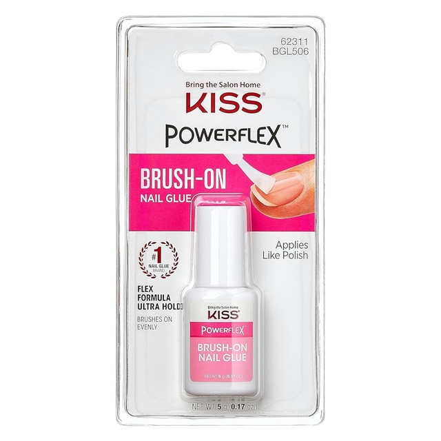 Kiss Powerflex Brush-On Nail Glue 0.17 oz - Ultra Hold, Fast Drying Adhesive, Instantly Repairs Cracks