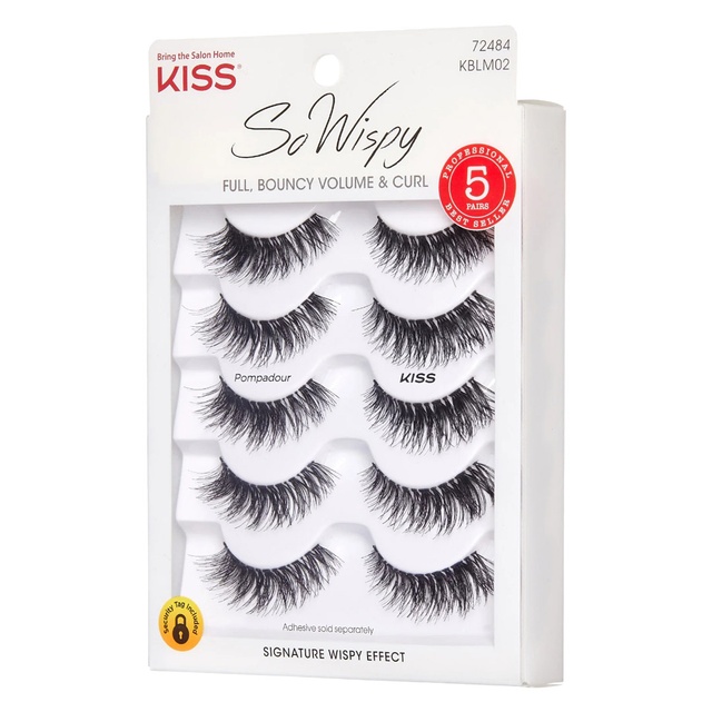 Kiss So Wispy False Eyelashes, Pompadour 16mm, 5 Pairs - Easy to Apply, Reusable Lash Clusters