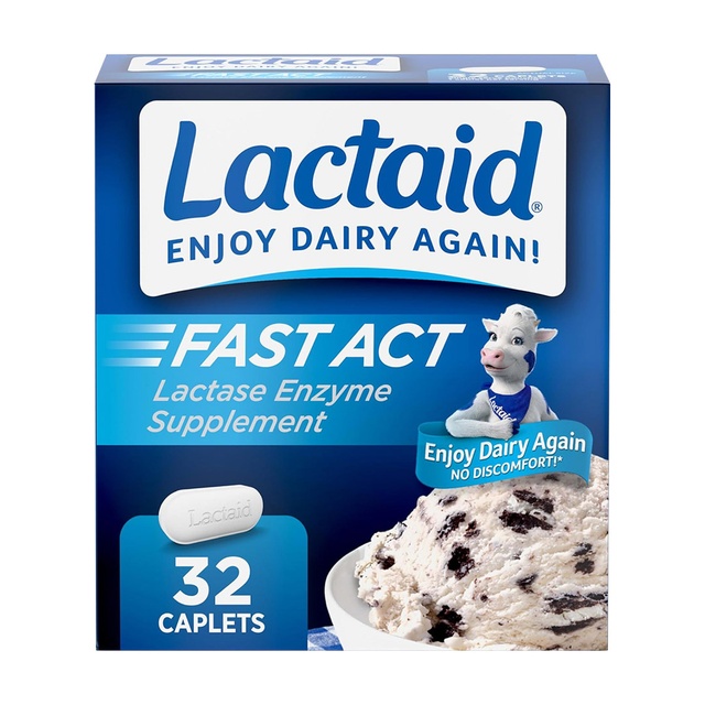 Lactaid Fast Act Lactase Enzyme Supplement Caplets 32 Count - Prevents Gas Bloating & Diarrhea