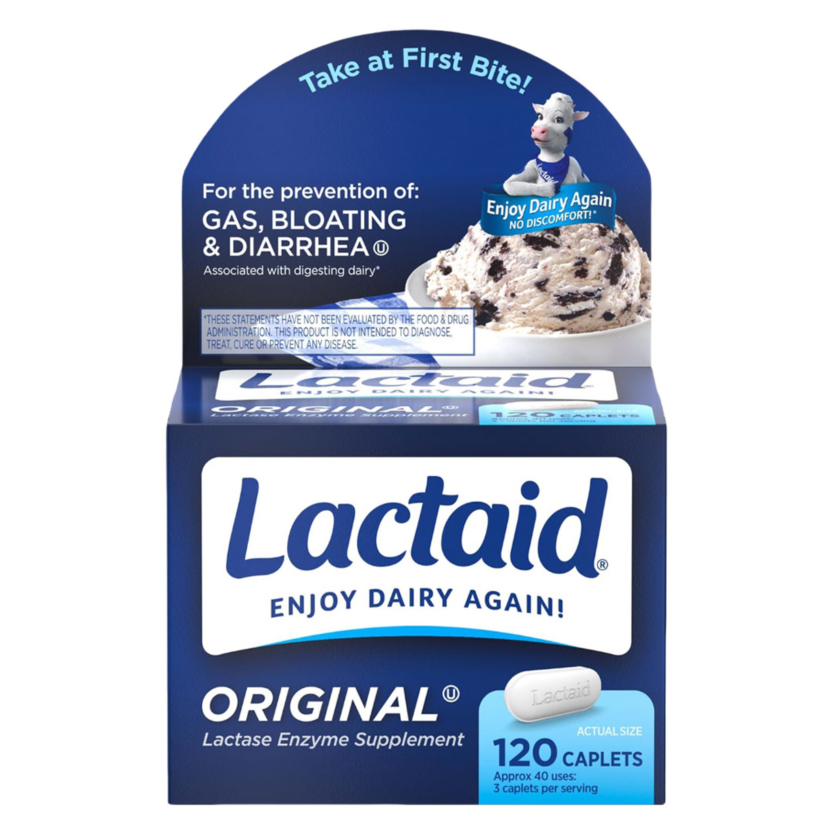Lactaid Original Strength Lactase Enzyme Supplement Caplets 120 Count - Helps Prevent Gas, Bloating & Diarrhea 1