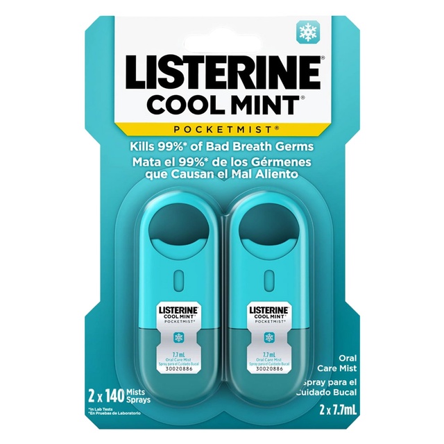 Listerine Pocketmist Fresh Breath Spray, Cool Mint, 0.26 fl.oz (Pack of 2) - Oral Care Mist for a Clean, Fresh Mouth
