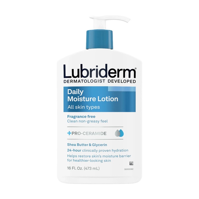 Lubriderm Daily Moisture Lotion Fragrance-Free 16 fl.oz - 24H Moisturizer with Shea Butter, Non-Greasy