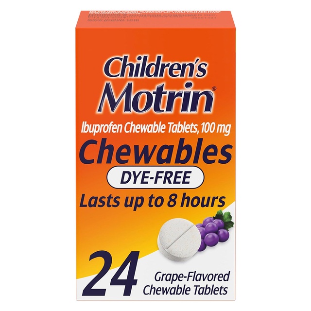 Motrin Children's Ibuprofen Chewable Tablets Dye-Free 24 Count - Kids' Fever Reducer & Pain Reliever, Grape Flavor