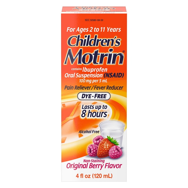 Motrin Children's Ibuprofen Liquid Oral Suspension Dye-Free, Berry, 4 fl.oz - Kid’s Medicine for Fever & Pain Relief