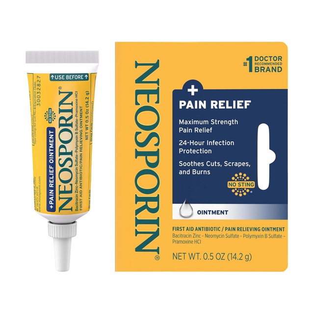 Neosporin Pain Relief Antibiotic Ointment 0.5 oz - First Aid Topical Analgesic with 24H Infection Protection