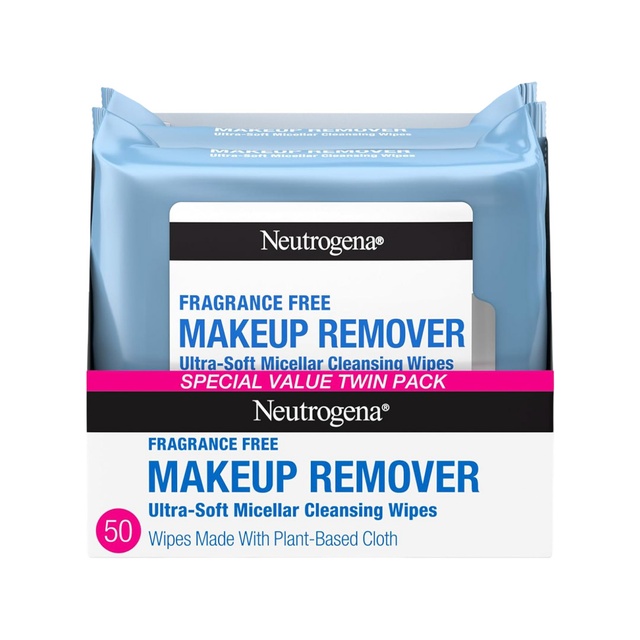Neutrogena Makeup Remover Ultra-Soft Micellar Cleansing Wipes, Fragrance-Free, 25 Count (Pack of 2) - Gently Removes Oil, Dirt & Makeup