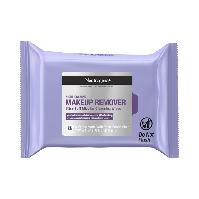 Neutrogena Night Calming Makeup Remover Ultra-Soft Micellar Wipes 25 Count - Facial Cleansing Wipes with A Relaxing Scent