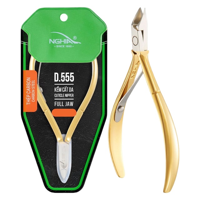NGHIA Hard Steel Cuticle Nipper D-555 1 Count - Precision Nail Tech Nipper with Gold & Grey Plated Double Spring Jaws
