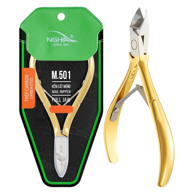 NGHIA Hard Steel Nail Nipper M-501 1 Count - Precision Acrylic Nipper with Hard Steel Jaw, Elegant Gold Plated Finish