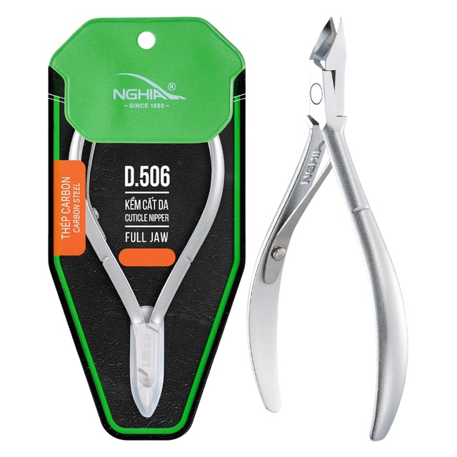 NGHIA Premium Hard Steel Cuticle Nipper D-506 1 Count - Precision Nail Tech Nipper with Grey Plated Full Jaw & Single Spring