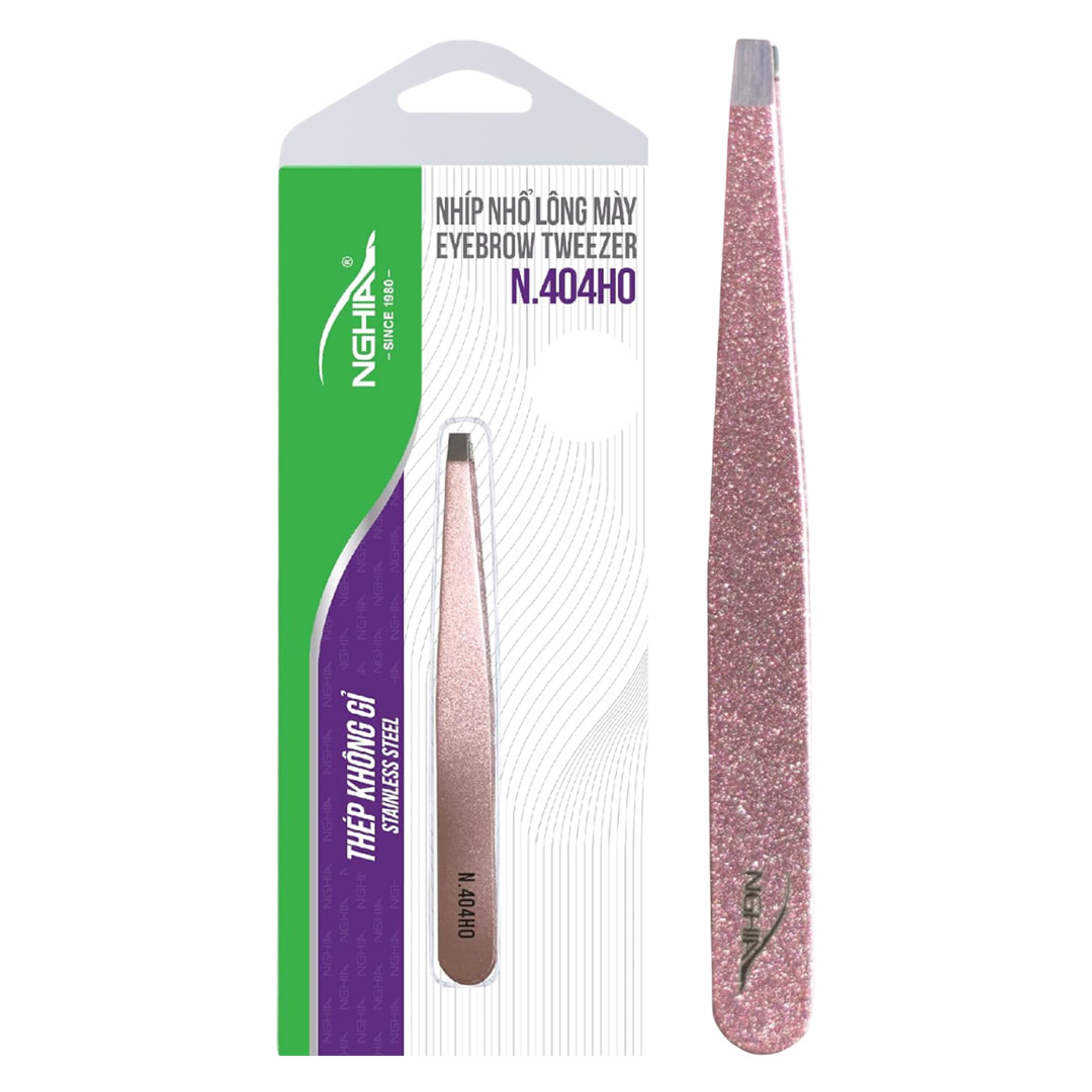 NGHIA Rose Gold Stainless Steel Straight Blades Tweezer N-404HO 1 Count - Square Tips, Thick Handle with Sparkle Finished 1