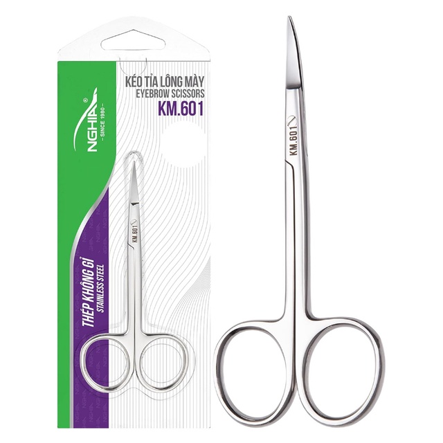 NGHIA Stainless Steel Curve Eyebrow Scissors KM-601 1 Count - Lightweight, Curved Blade for Precision