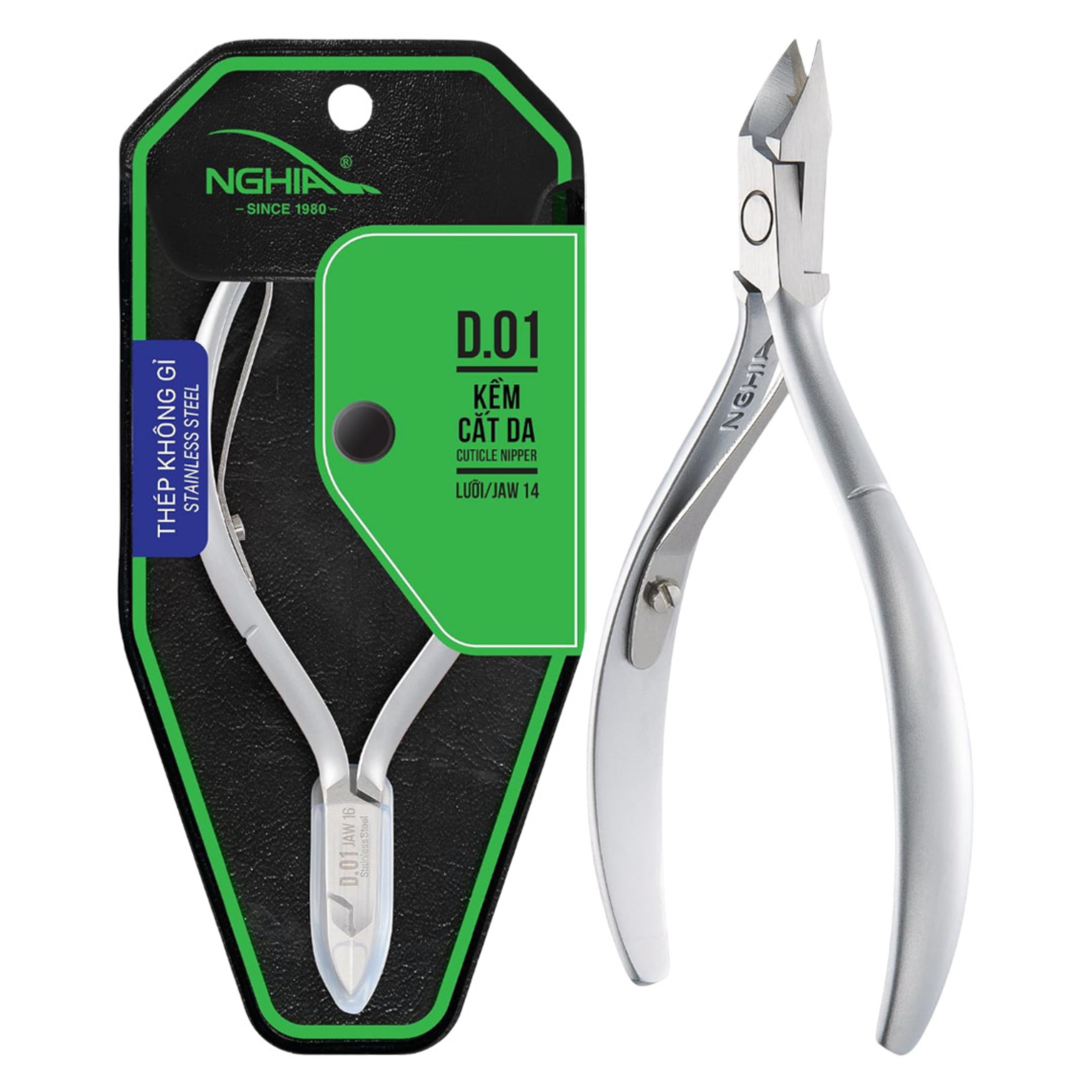 NGHIA Stainless Steel Cuticle Nipper, D-01 JAW 14, 1 Count - Premium Quality for Nail Care, Durable & Sharp, Grey Plated 1