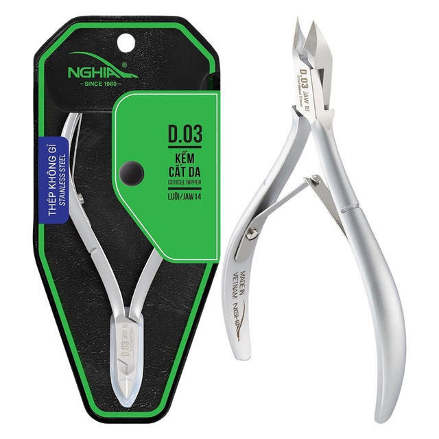 NGHIA Stainless Steel Cuticle Nipper, D-03 JAW 14, 1 Count - Premium Quality for Nail Care, Durable & Sharp, Grey Plated