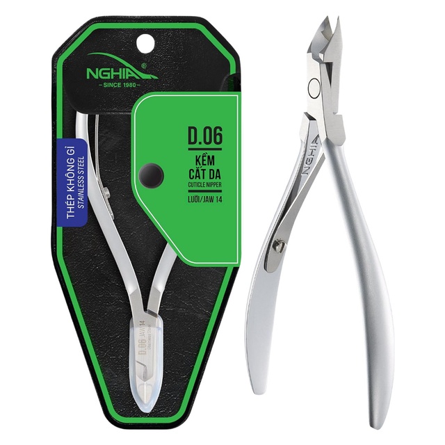 NGHIA Stainless Steel Cuticle Nipper, D-06 JAW 14, 1 Count - Premium Quality for Nail Care, Durable & Sharp, Grey Plated