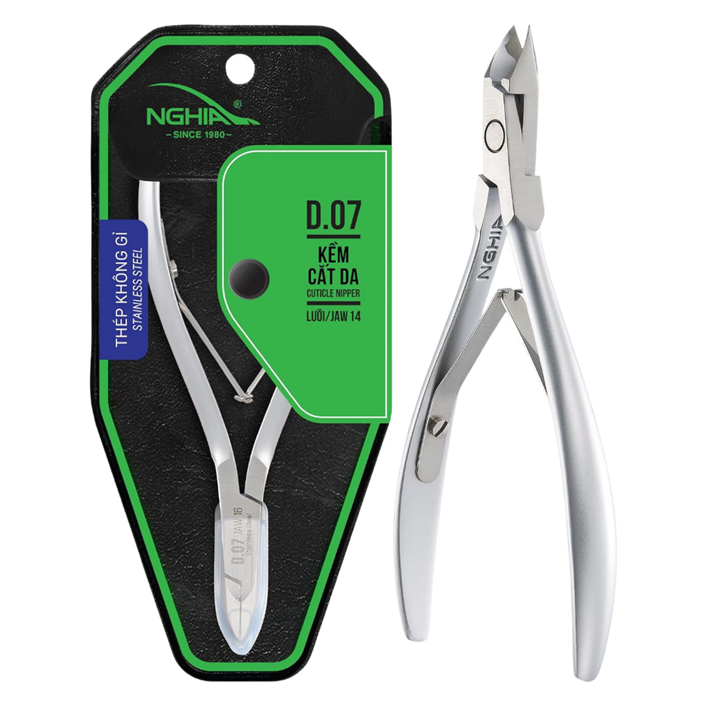 NGHIA Stainless Steel Cuticle Nipper, D-07 JAW 14, 1 Count - Premium Quality for Nail Care, Durable & Sharp, Grey Plated 1