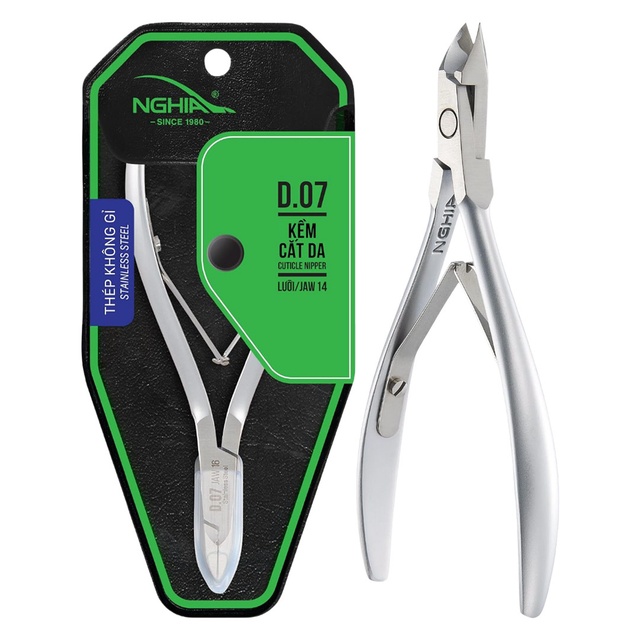 NGHIA Stainless Steel Cuticle Nipper, D-07 JAW 14, 1 Count - Premium Quality for Nail Care, Durable & Sharp, Grey Plated