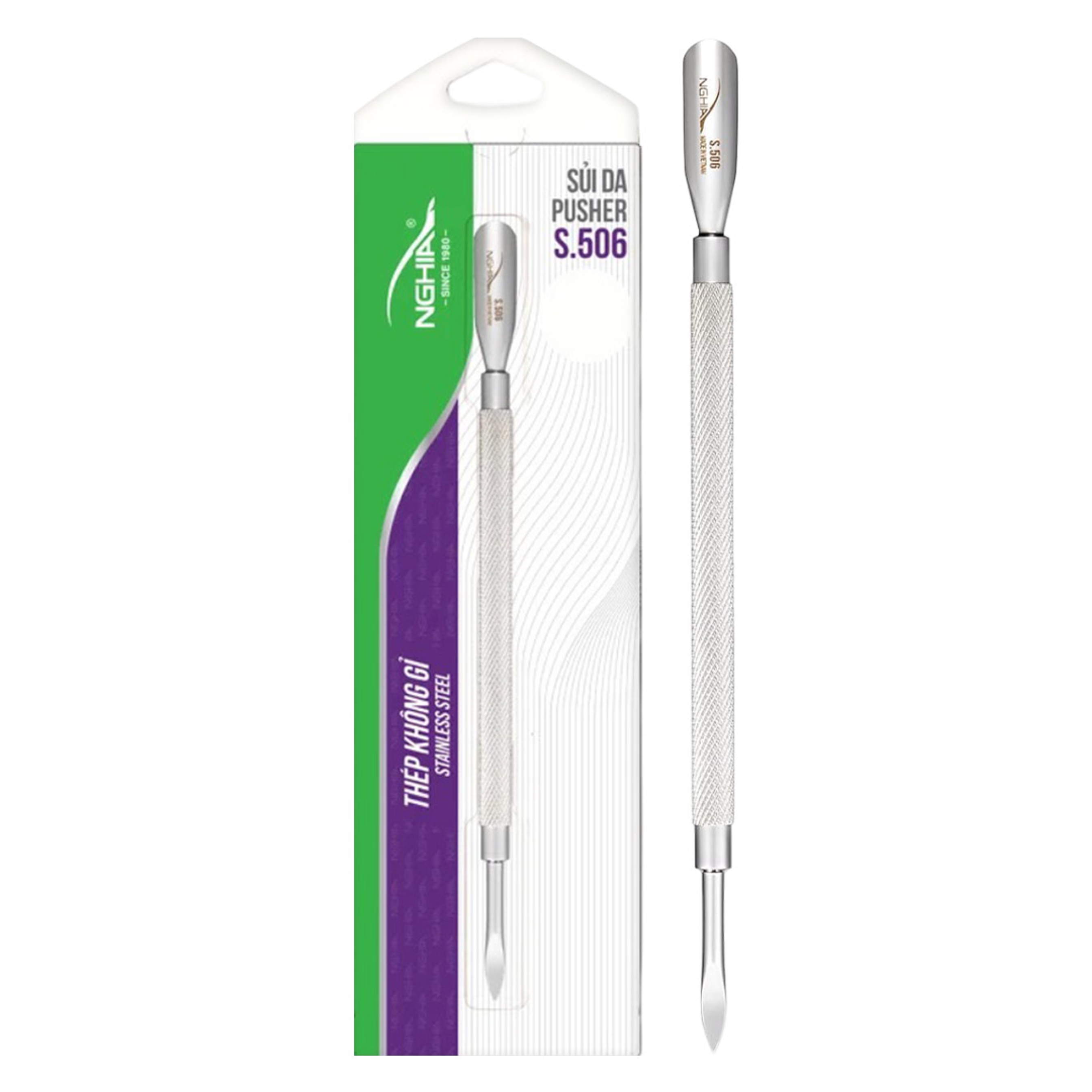 NGHIA Stainless Steel Cuticle Pusher S-506 1 Count - Double–Ended Nail Cleaner & Spoon Pusher 1
