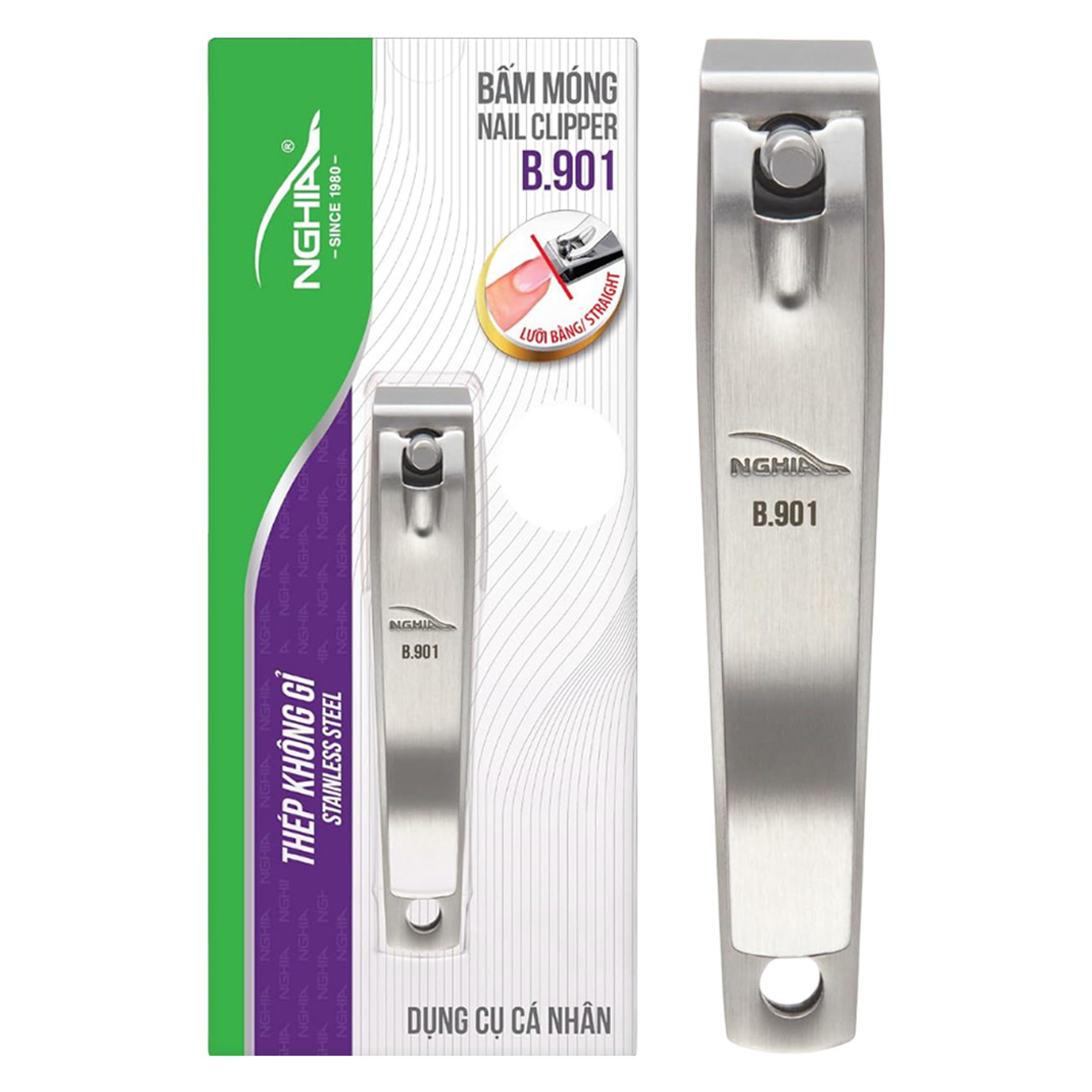 NGHIA Stainless Steel Straight Blade Large Nail Clipper B-901 1 Count - Large Jaw, Flat Jaw Design 1