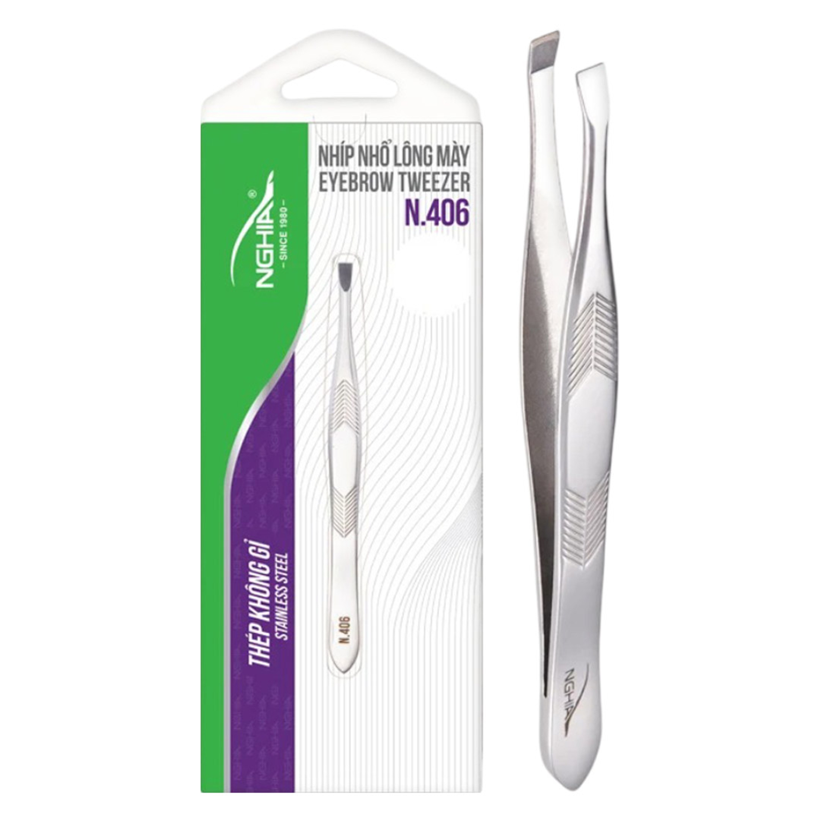 NGHIA Stainless Steel Straight Head Tweezer N-406 1 Count - Square Tips, Thin Handle for Precision Grooming 1